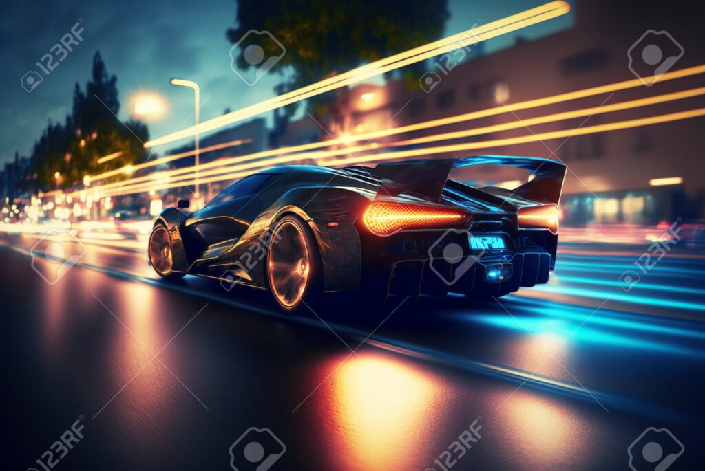 autos deportivos en una carrera nocturna