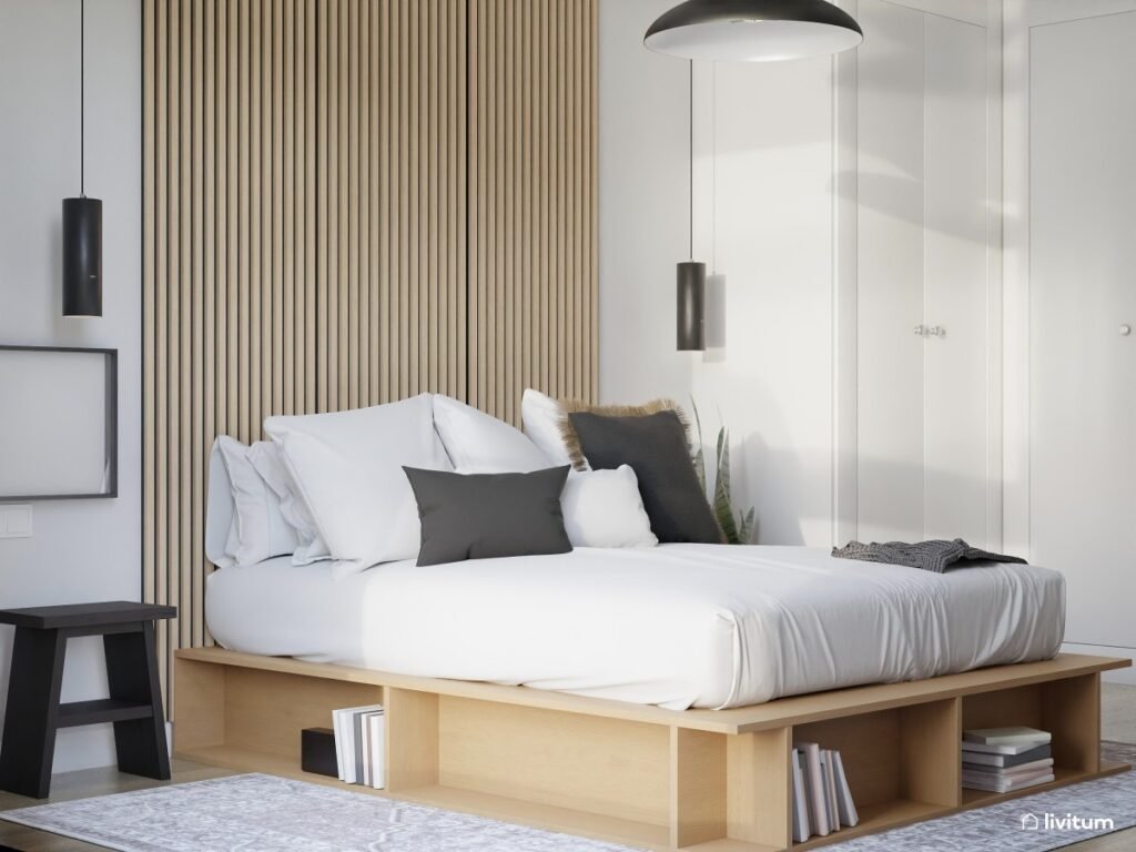 cama con almacenamiento en espacios pequenos