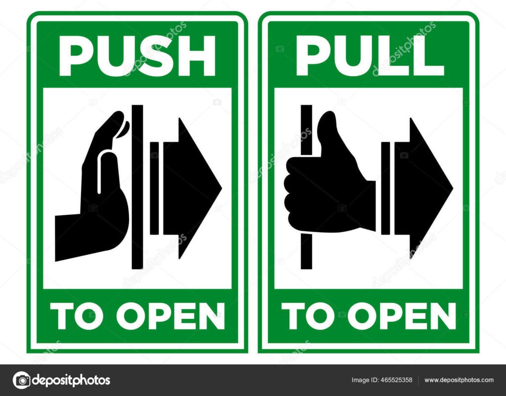 cartel de advertencia de tire y empuje