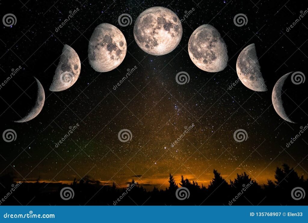 fases de la luna sobre un paisaje nocturno