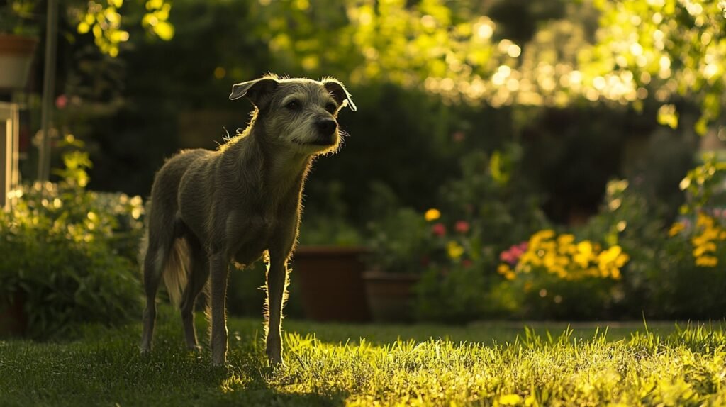 perro alerta en un jardin acogedor