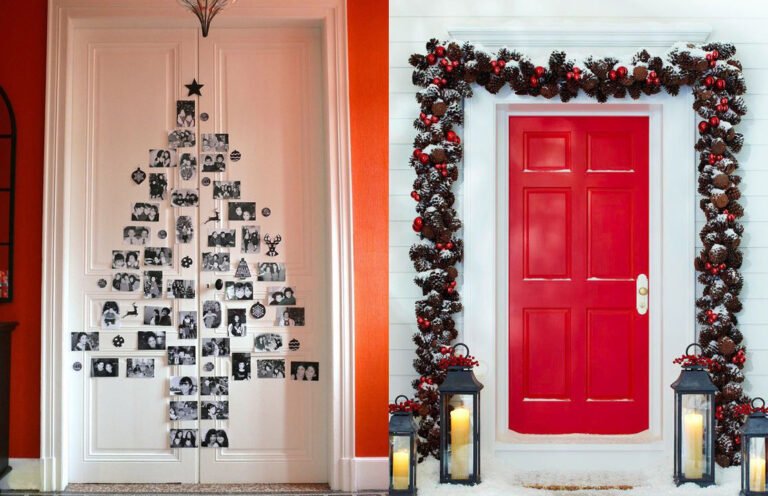 Cómo decorar las puertas de entrada con adornos navideños creativos 18 puerta de entrada decorada para navidad