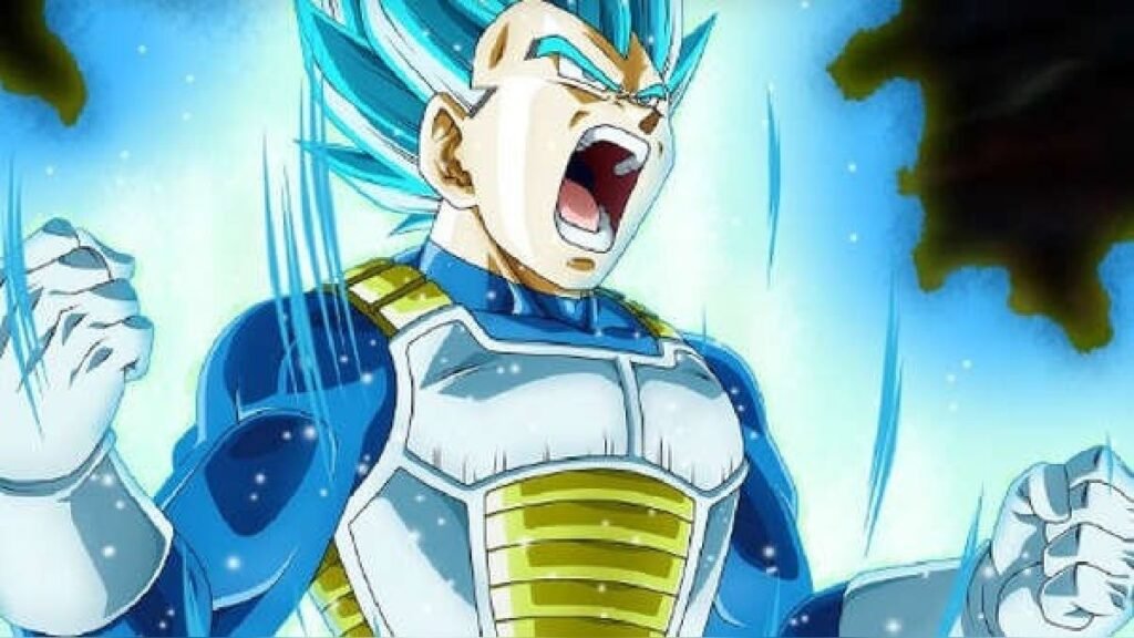 vegeta en transformacion super saiyan blue